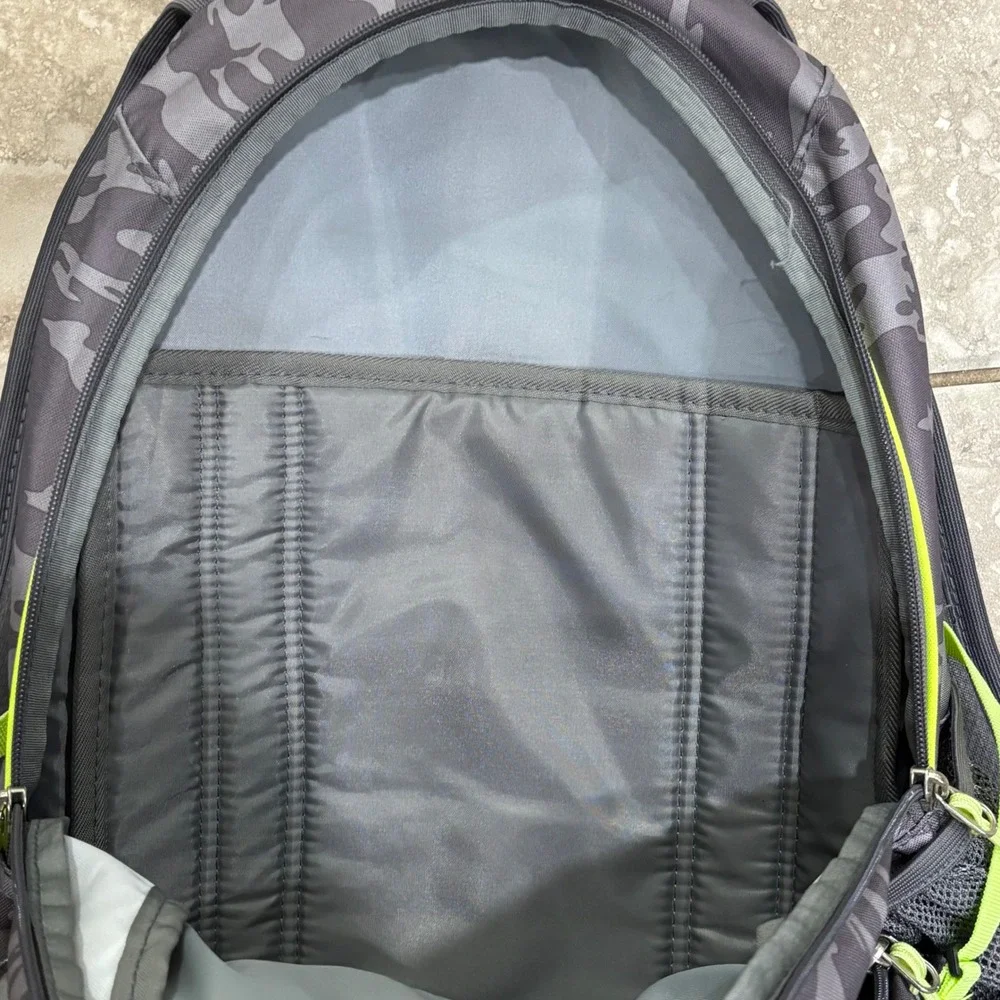 High Sierra Grey Camo Backpack Lime Green Suspension Strap School Hiking Bag